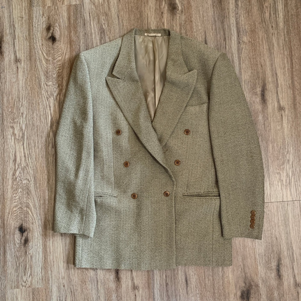 Vintage Lubiam Italian double breasted herringbone sport coat blazer size 48 men
